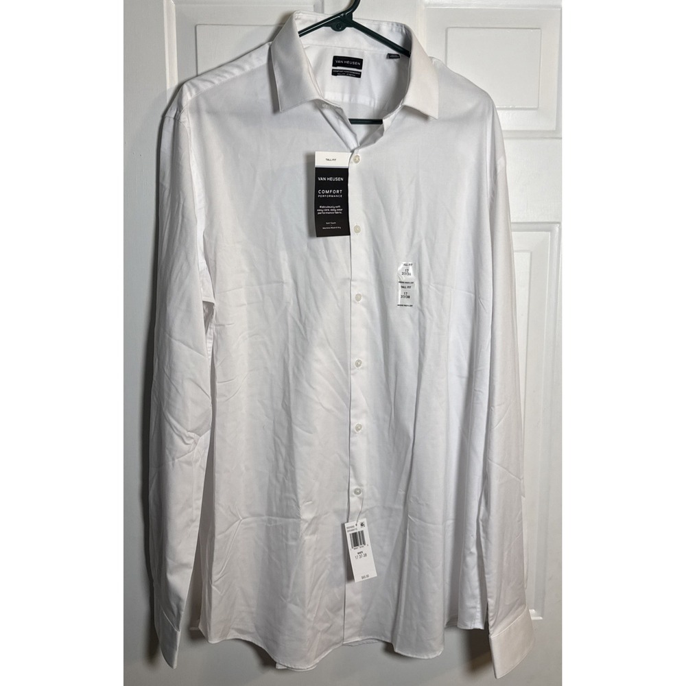 New With Tags Van Heusen Comfort Performance Tall Fit Dress Shirt 17 37/38 White